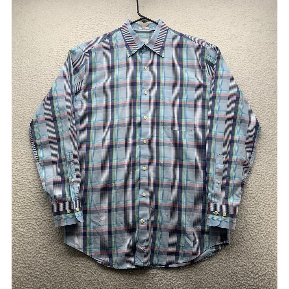 Peter Millar Button Up Shirt Mens Medium M Blue Pink Pastel Plaid Golf Preppy
